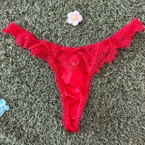 For Love and Lemons Lace Trim Red Thong